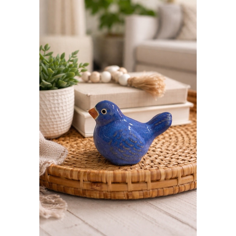 VTG Scandinavian Cobalt Blue Ceramic Pottery Bird Figurine 1980s Farm Country